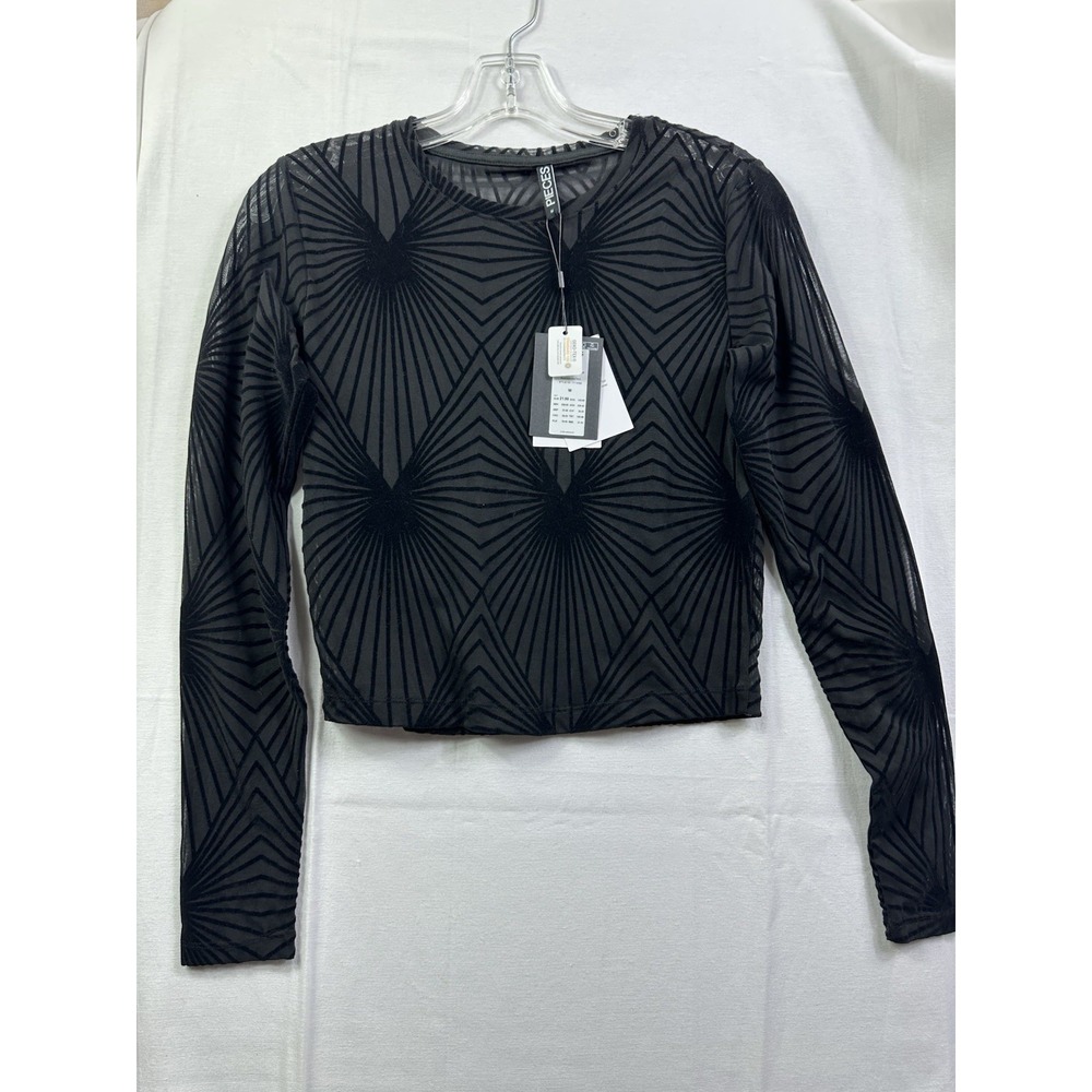 NWT Piece Shirt blouse See Thru sheer long sleeves color black size M Medium‎
